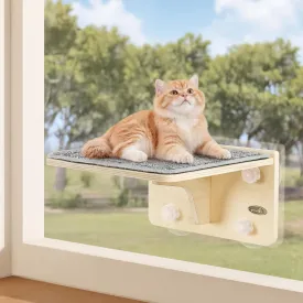 Pecute 2-in-1 Cat Window Perch & Wall Shelves - Sturdy Solid Wood Frame, 4 Large Rotating Suction Cups, Washable Carpet Cloth Cover, Space-Saving Indoor Cat Hammock Bed for Cats & Kittens Inside
