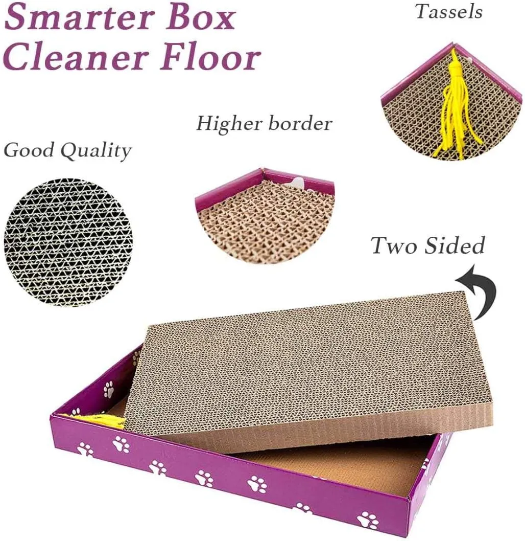 PEEKAB Cat Scratcher Cardboard Wide Scratching Board Reversible Corrugate Cat Scratch Pad with Box Catnip Included Large 3PCS