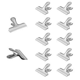 Peritum Set of 12 Durable Stainless Steel Chip Bag Clips with Reusable Storage Container, 3-Inch Wide Heavy Duty, All-Purpose Air Tight Seal Grip for Kitchen, Office, Home Usage