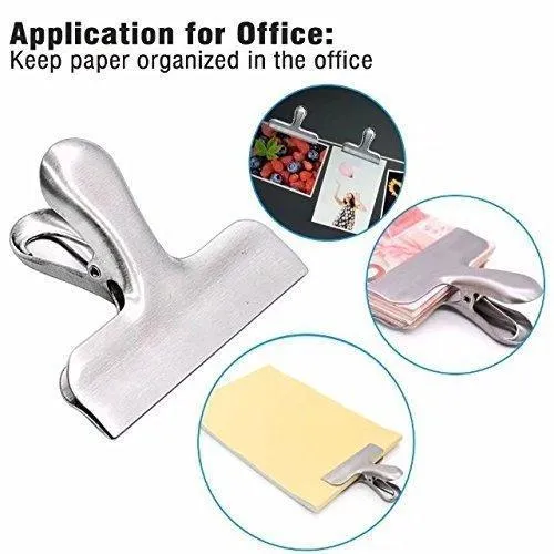 Peritum Set of 12 Durable Stainless Steel Chip Bag Clips with Reusable Storage Container, 3-Inch Wide Heavy Duty, All-Purpose Air Tight Seal Grip for Kitchen, Office, Home Usage