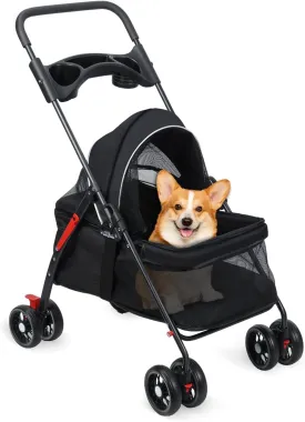 Pet Stroller,4 Wheels Outdoor Travel Pet Folding Stroller,Cat Stroller w/Removable Carrier,Dog Cat Cage Stroller with Cup Holder,Breathable and Visible Mesh for Medium Small Dog 1 Set
