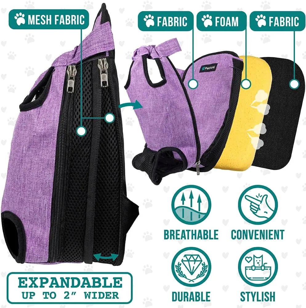PetAmi Dog Carrier Backpack, Adjustable Pet Cat Front Carrier Backpack, Ventilated Dog Chest Carrier for Hiking Camping Travel, Sling Bag for Small Medium Dog Cat Puppies, Medium, 9-13 lbs, Purple