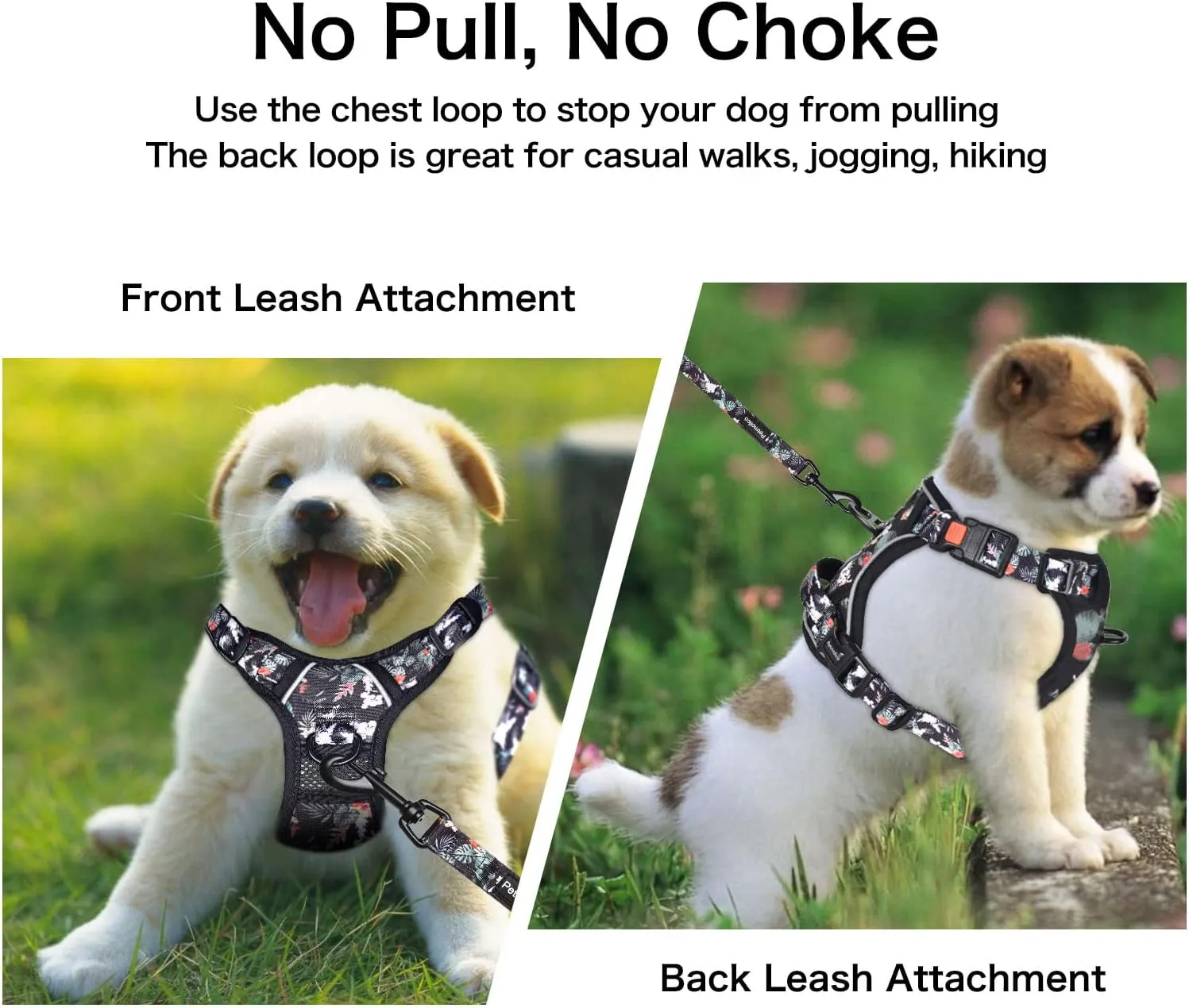 Petmolico No Pull Dog Harness Set with Leash Attachment Easy Control Handle Reflective Harness Vest Small Breed, Puppy Vest and Leash Set with Poop Bag Holder, Medium - Rainforest Flower