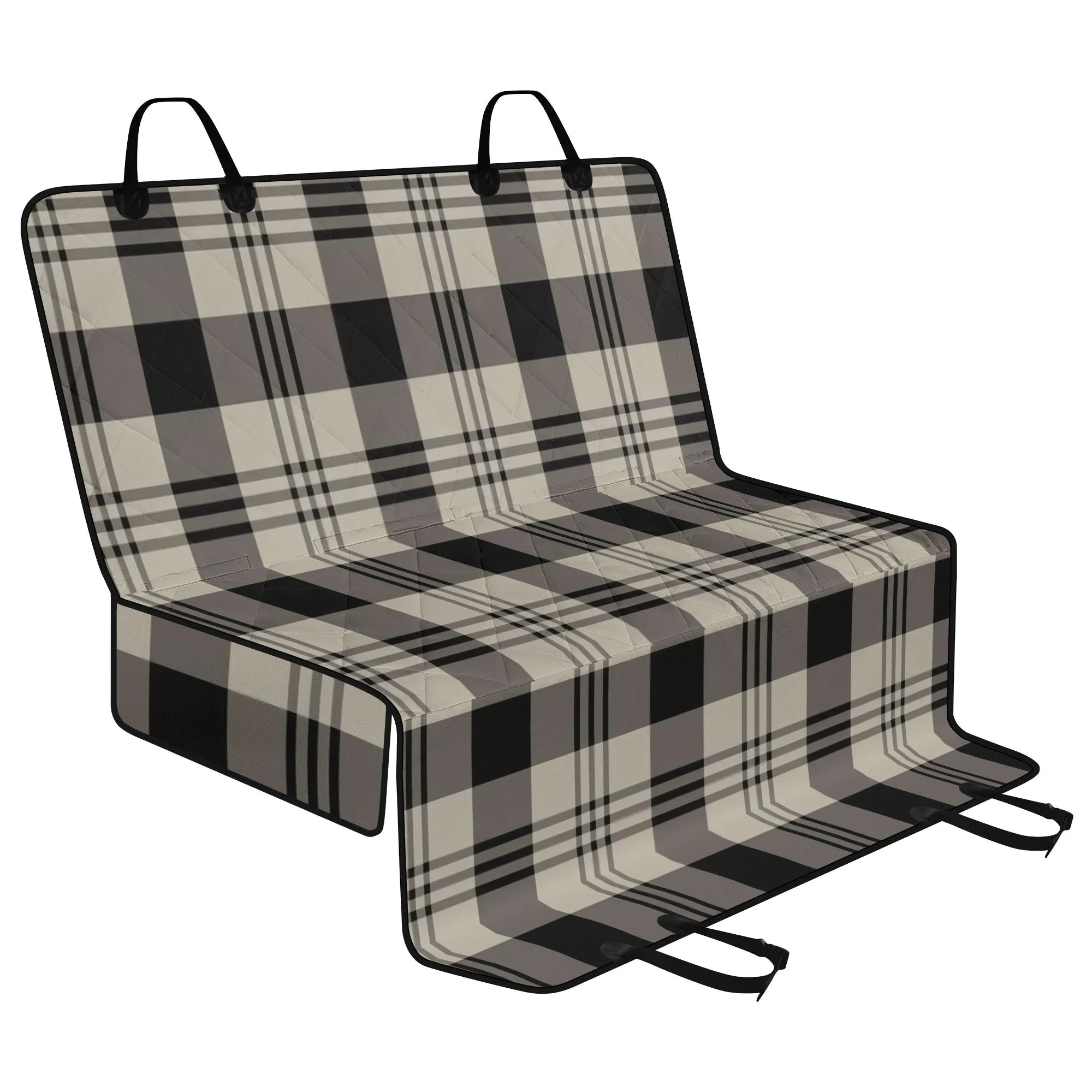 Plaid Dog Back Seat Cover, Black Grey Tartan Check Cat Protector Pets Waterproof Washable Vehicle Blanket SUV Auto Truck Accessory