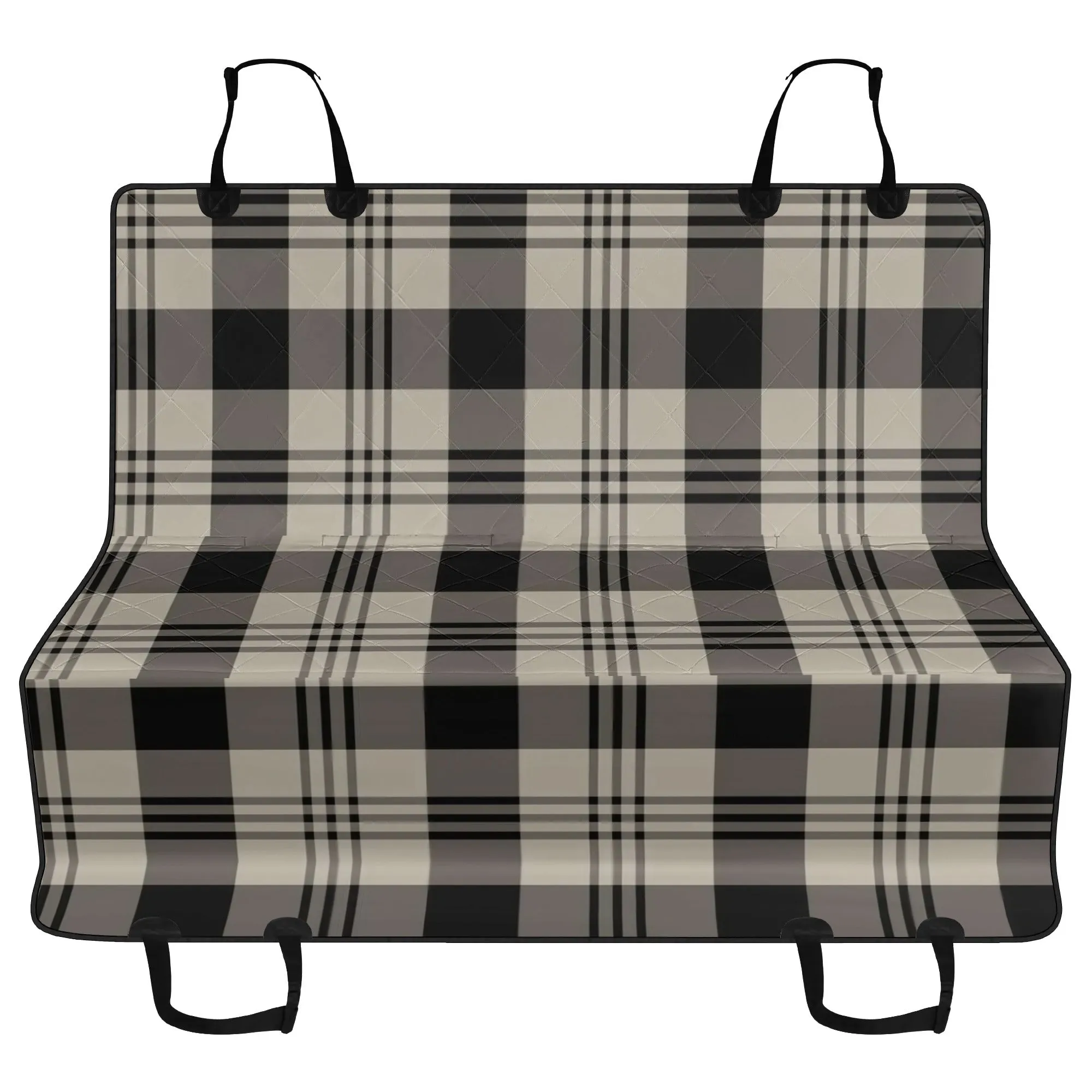 Plaid Dog Back Seat Cover, Black Grey Tartan Check Cat Protector Pets Waterproof Washable Vehicle Blanket SUV Auto Truck Accessory