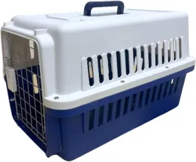 Plastic Kennel, Portable Dog Cage/Cat Cage Pet Travel Carrier, Compliant Dog Crate for Pets 15-25lbs White & Blue, Press Type Door Lock DesignABS MaterialSmall Size- No Wheel