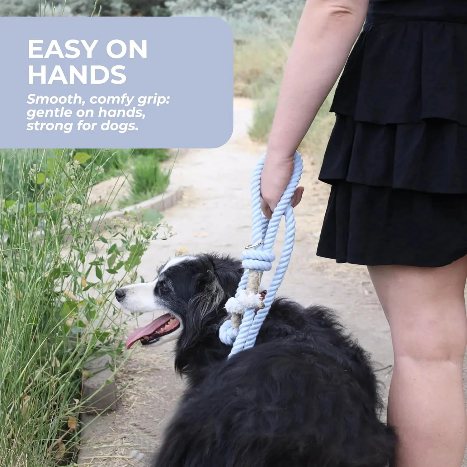 Premium Dog Rope Leash, 5ft Soft & Durable Braided Cotton Rope Leash for Medium Dogs/Large Dogs, Lightweight with 360-Degree Snap Clip, Comes with a Handy Designer Gift Bag