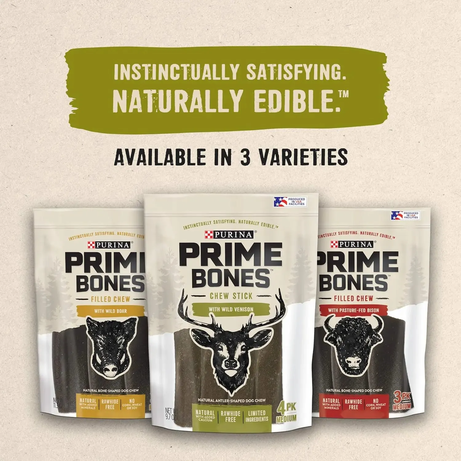Purina Prime Bones Dog Chew Filled with Wild Venison Medium 9.7 oz