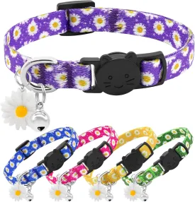 Purple Kitten Collars for Girls Cat, Floral Daisy Cat Collar Soft Cotton Breakaway Collars with Daisy Pendant, Safety Removable Kitty Collars for Female Cats Male Cats - Purple Daisy Cat Collars