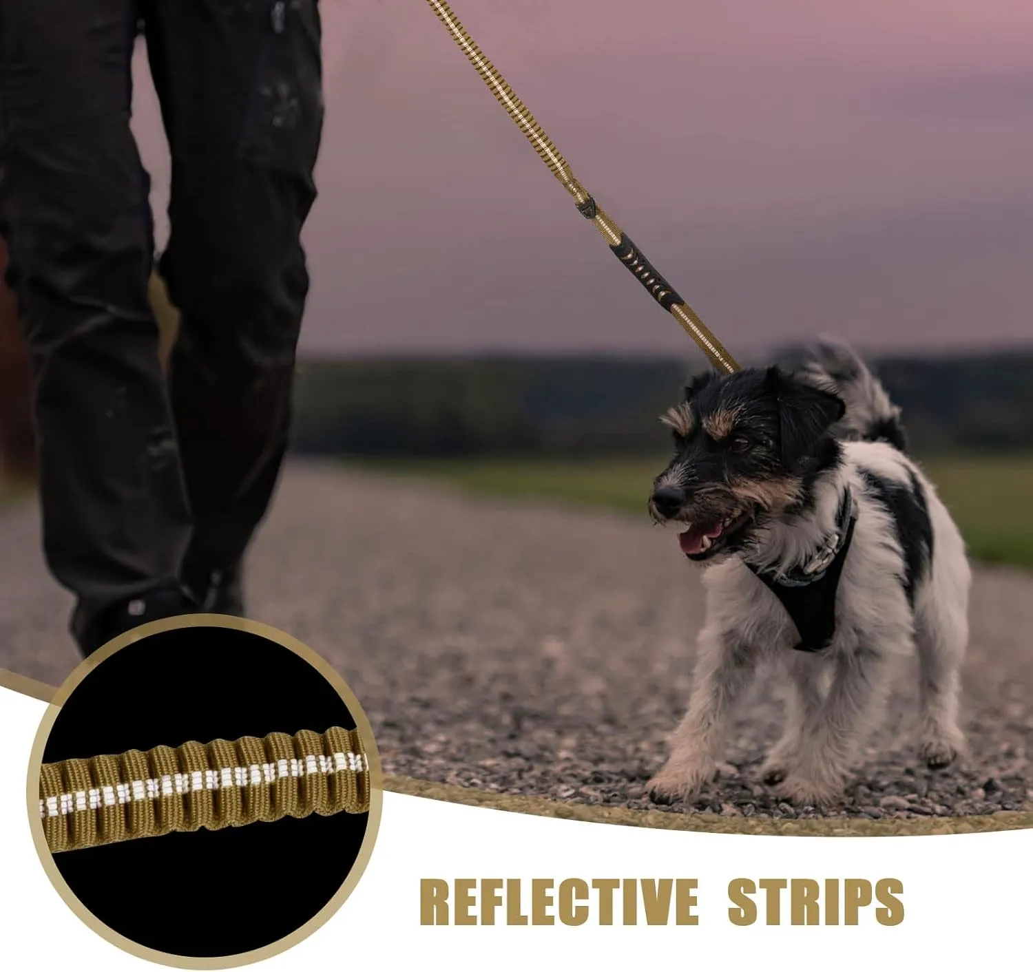 Raipult Heavy Duty Tactical Bungee Dog Leash, 4-6FT No Pull Leash with Quick Release Carabiner, Reflective Shock Absorbing Lead with Car Seatbelt for Medium Large Dogs,Khaki