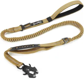 Raipult Heavy Duty Tactical Bungee Dog Leash, 4-6FT No Pull Leash with Quick Release Carabiner, Reflective Shock Absorbing Lead with Car Seatbelt for Medium Large Dogs,Khaki
