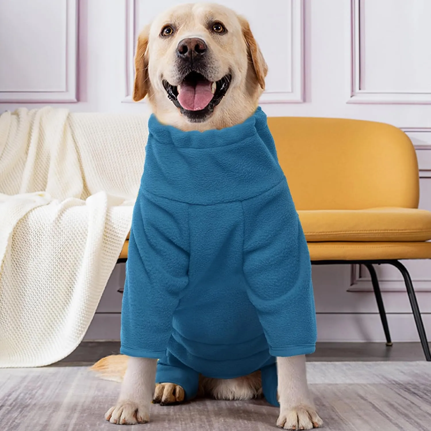 ROZKITCH Dog Winter Coat Soft Fleece Pullover Pajamas, Pet Windproof Warm Cold Weather Jacket Vest Cozy Jumpsuit Apparel Outfit Clothes for Small Medium Large Dog Walking Sleep L