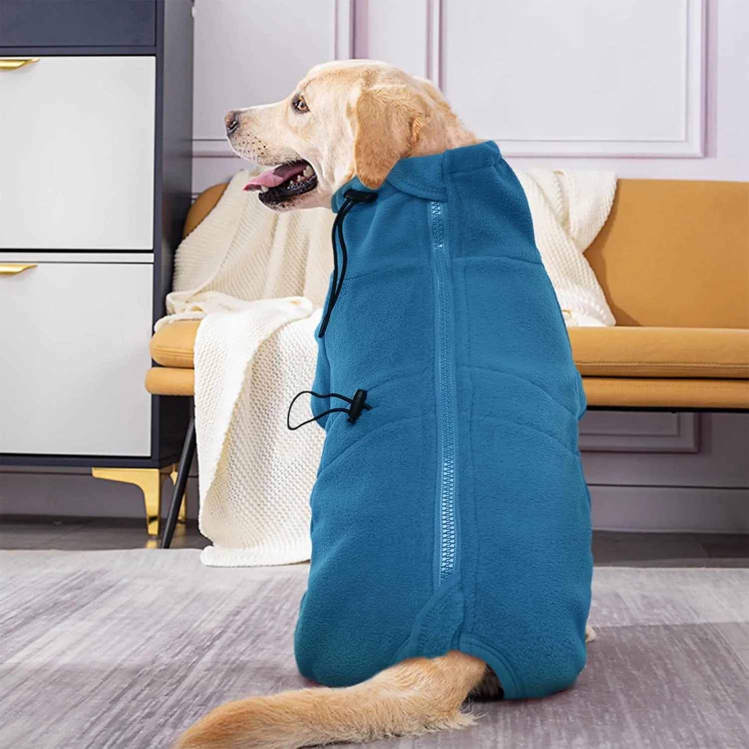 ROZKITCH Dog Winter Coat Soft Fleece Pullover Pajamas, Pet Windproof Warm Cold Weather Jacket Vest Cozy Jumpsuit Apparel Outfit Clothes for Small Medium Large Dog Walking Sleep L