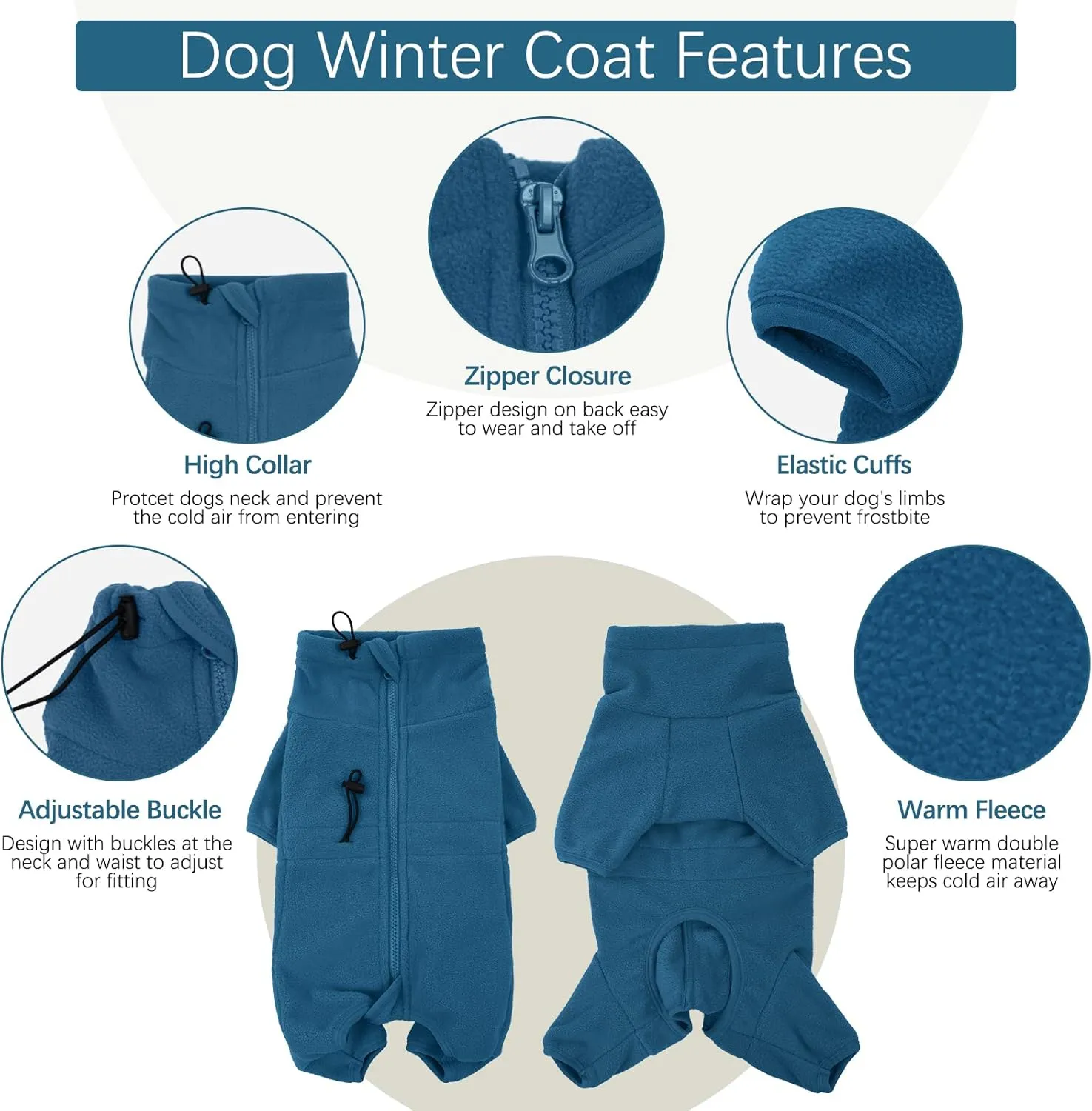 ROZKITCH Dog Winter Coat Soft Fleece Pullover Pajamas, Pet Windproof Warm Cold Weather Jacket Vest Cozy Jumpsuit Apparel Outfit Clothes for Small Medium Large Dog Walking Sleep L