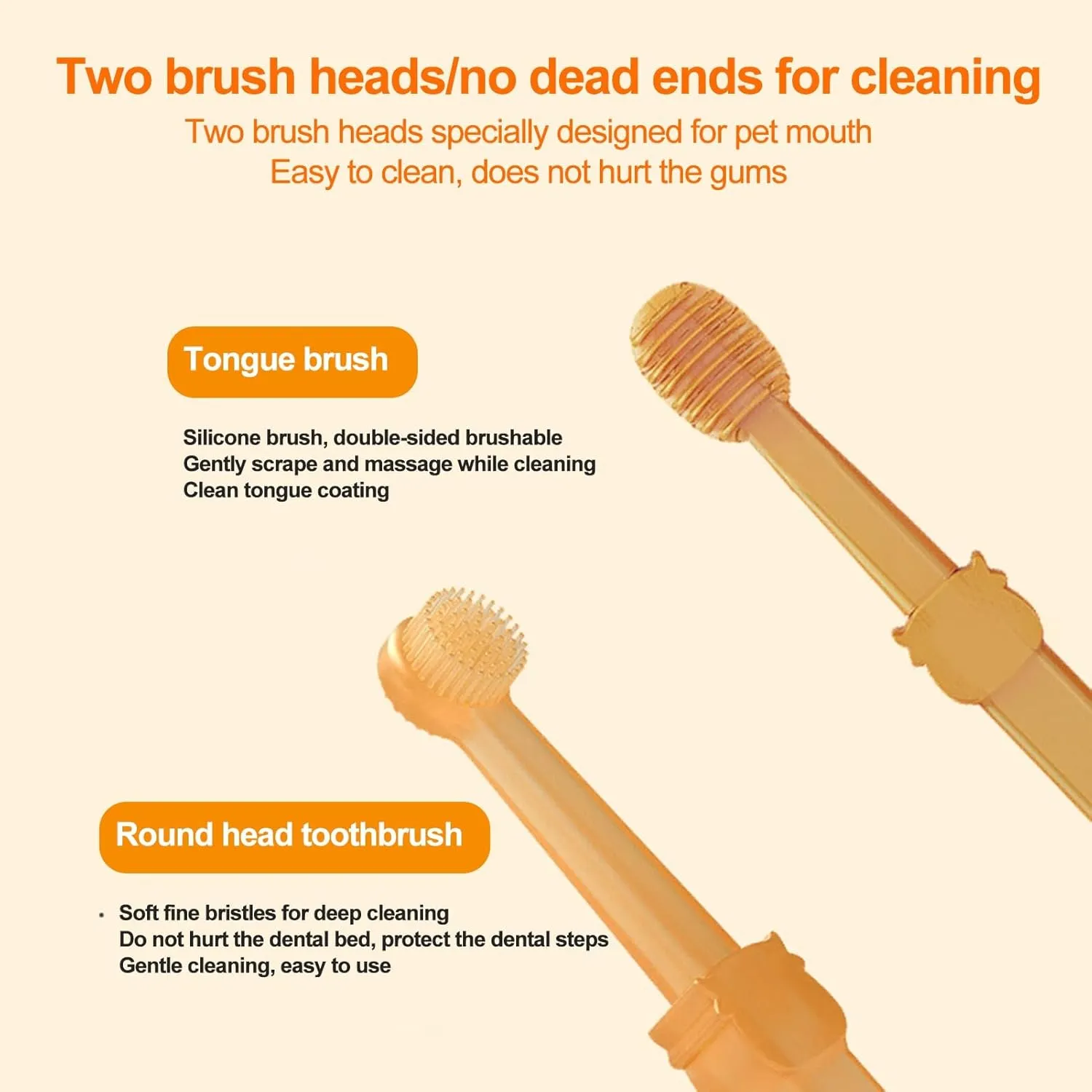 Small Pet Toothbrush Kit with Storage Box, Soft Silicone Double-Sided Dog Toothbrush, Cat Toothbrush for Pet Tooth Brushing (2 Pack) Orange Sets