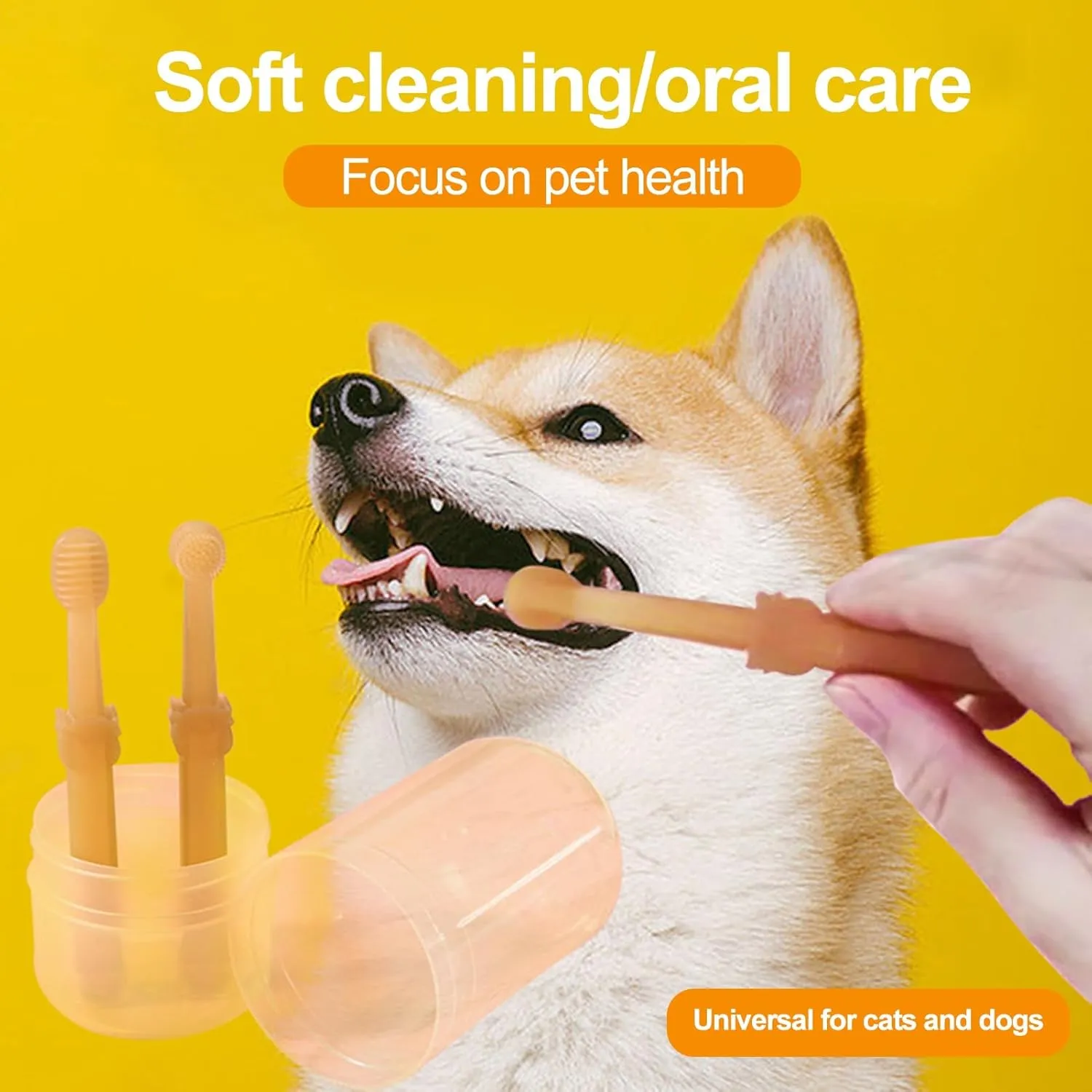 Small Pet Toothbrush Kit with Storage Box, Soft Silicone Double-Sided Dog Toothbrush, Cat Toothbrush for Pet Tooth Brushing (2 Pack) Orange Sets