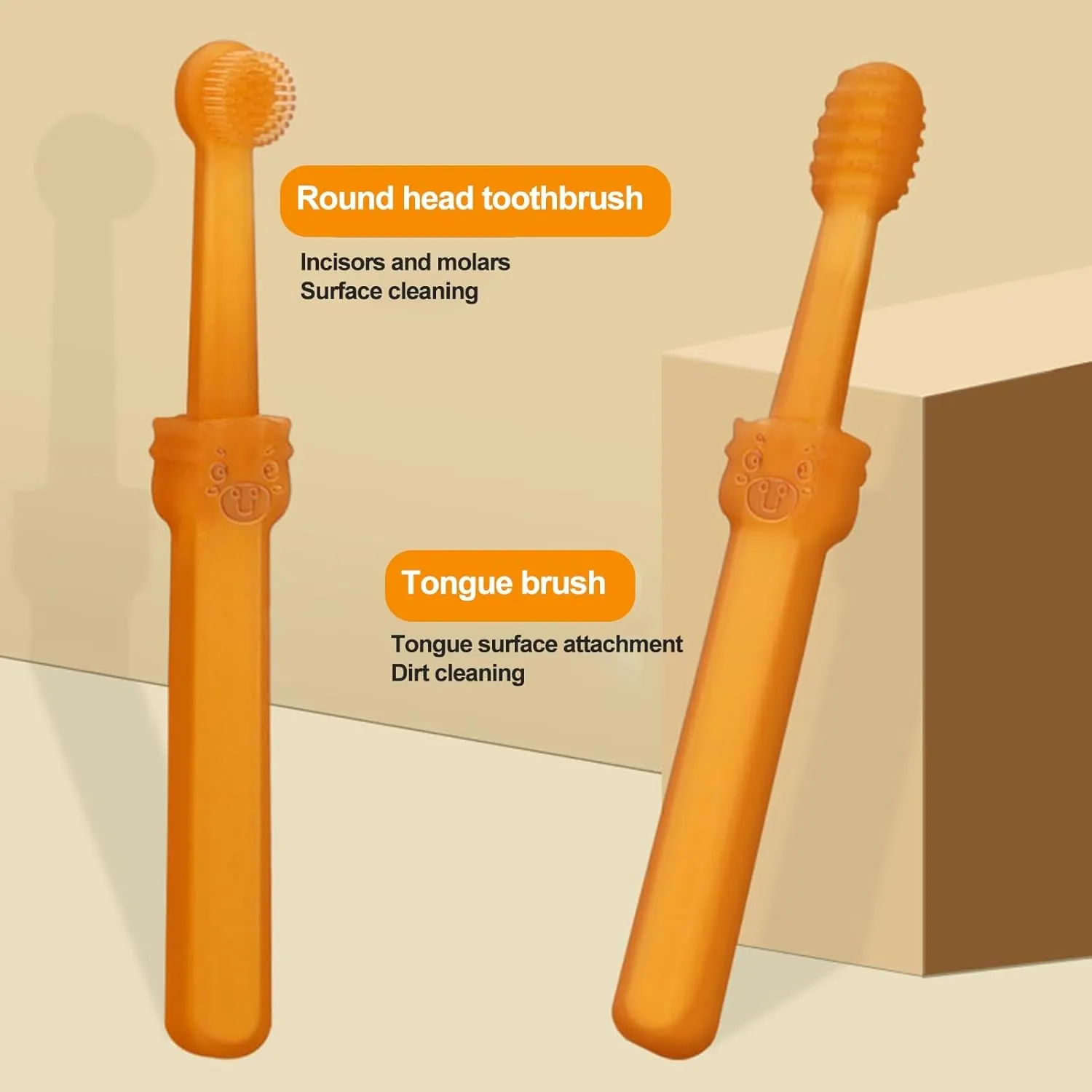 Small Pet Toothbrush Kit with Storage Box, Soft Silicone Double-Sided Dog Toothbrush, Cat Toothbrush for Pet Tooth Brushing (2 Pack) Orange Sets