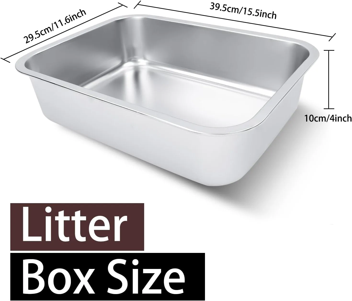 Small Stainless Steel Litter Box for Kittens, 15.5"11.6"4" Metal Litter Box for Kitten Rust-Proof, Non Stick, No Smell, Easy to Clean for Cats Rabbits