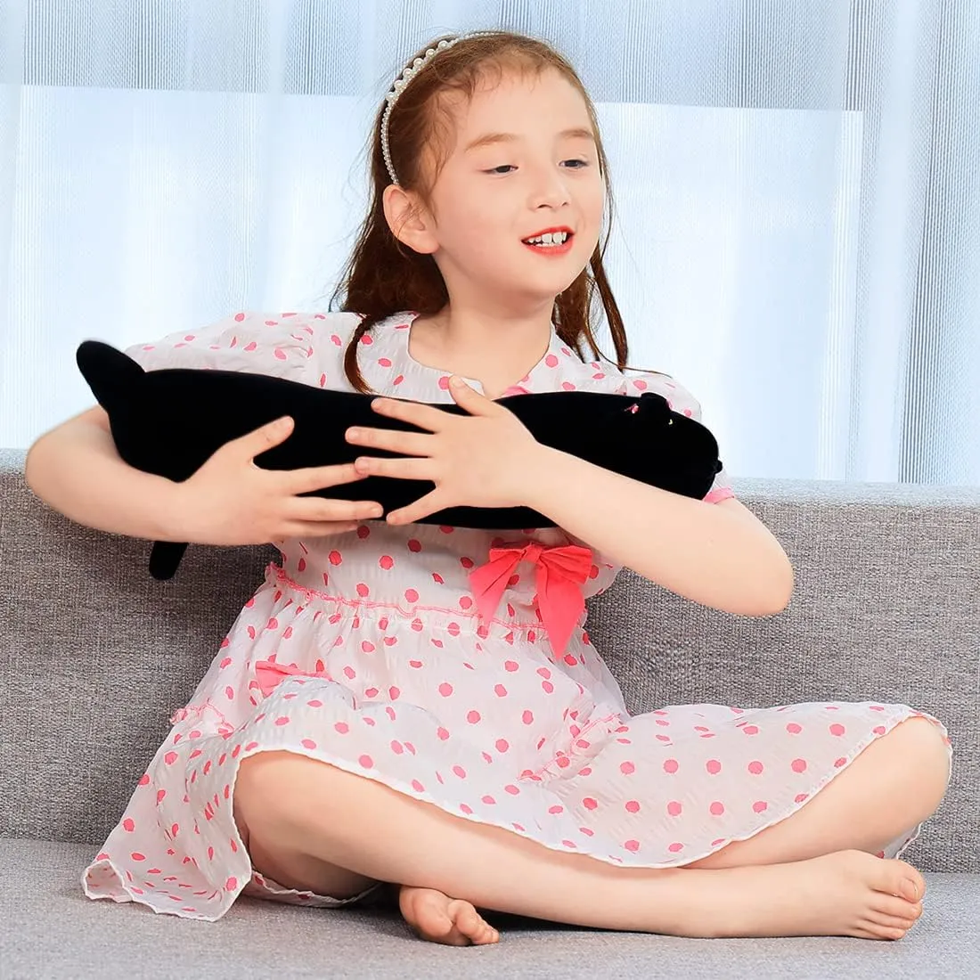 Soft Plush Cat Body Pillow, Long Stuffed Animal Toy Kitten Throw Pillow Gift for Kids, Girlfriend (50CM,Black)