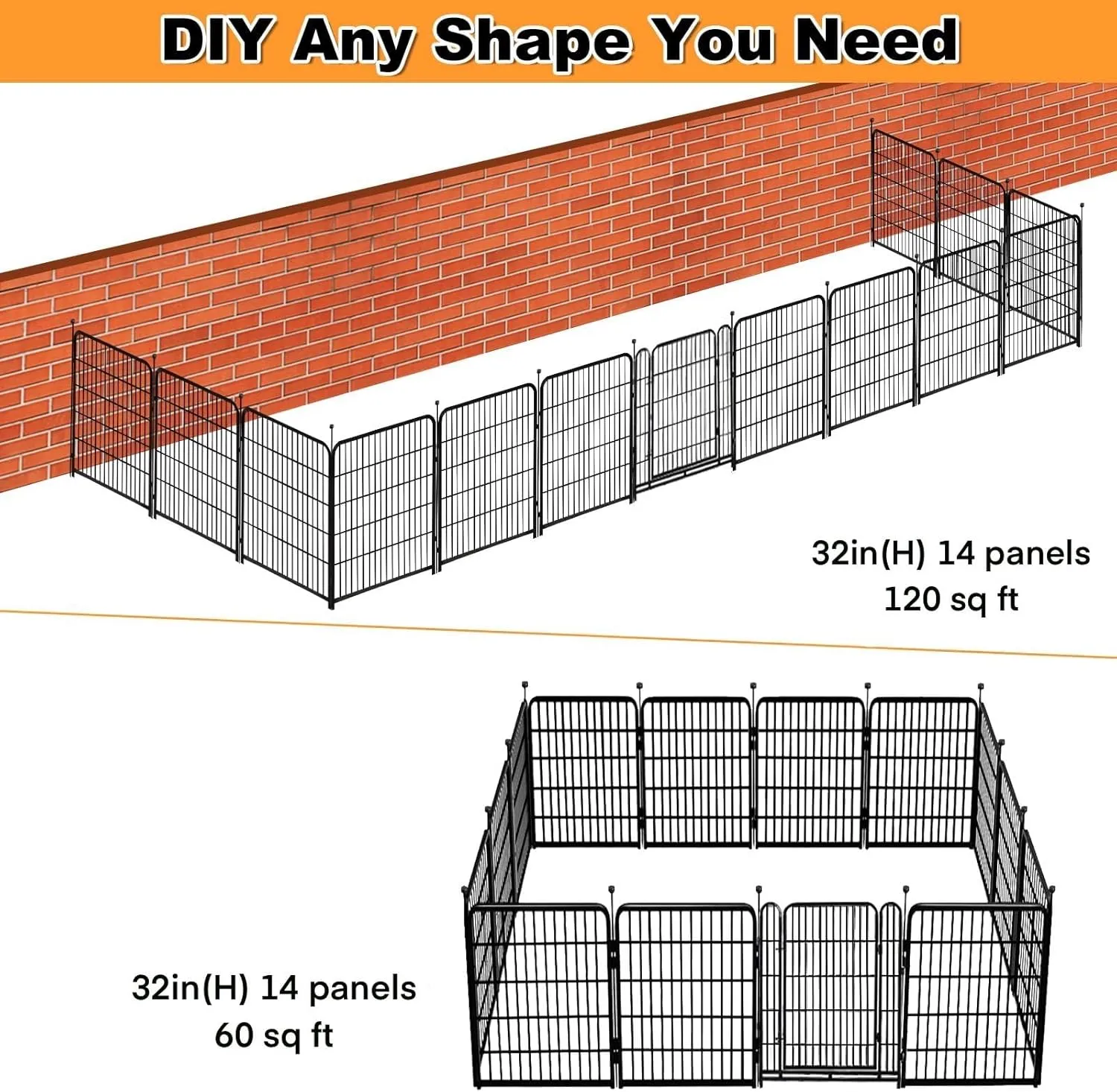 Tall Garden Fence, 32 in(H) Dog Fence Outdoor for Yard. 12 Panels Total 26.6 Ft(L) Puppy Playpen, Suitable for Indoor or Outdoor Use Play Pens for Puppys, Large Dog Pen, Fence for Garden