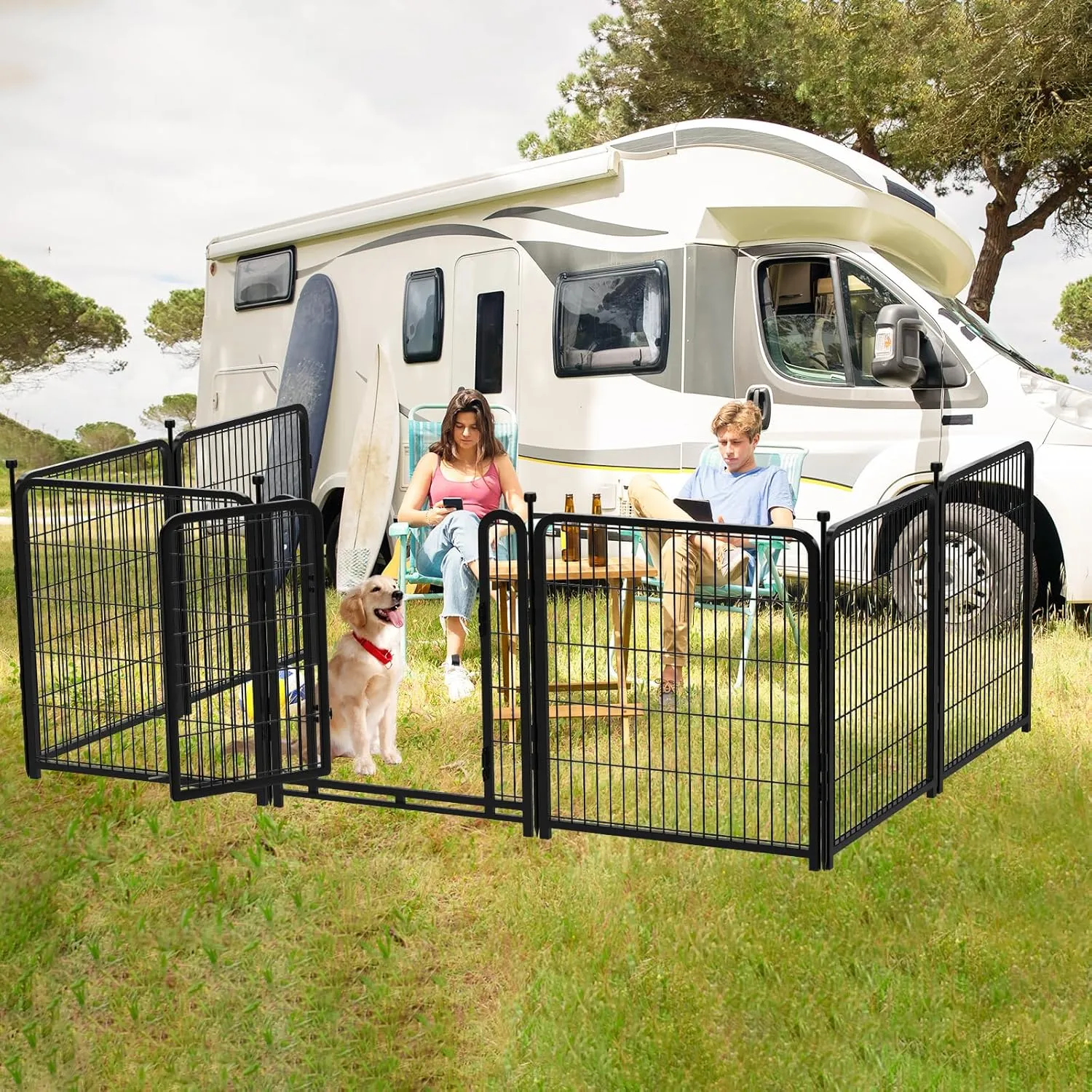 Tall Garden Fence, 32 in(H) Dog Fence Outdoor for Yard. 12 Panels Total 26.6 Ft(L) Puppy Playpen, Suitable for Indoor or Outdoor Use Play Pens for Puppys, Large Dog Pen, Fence for Garden