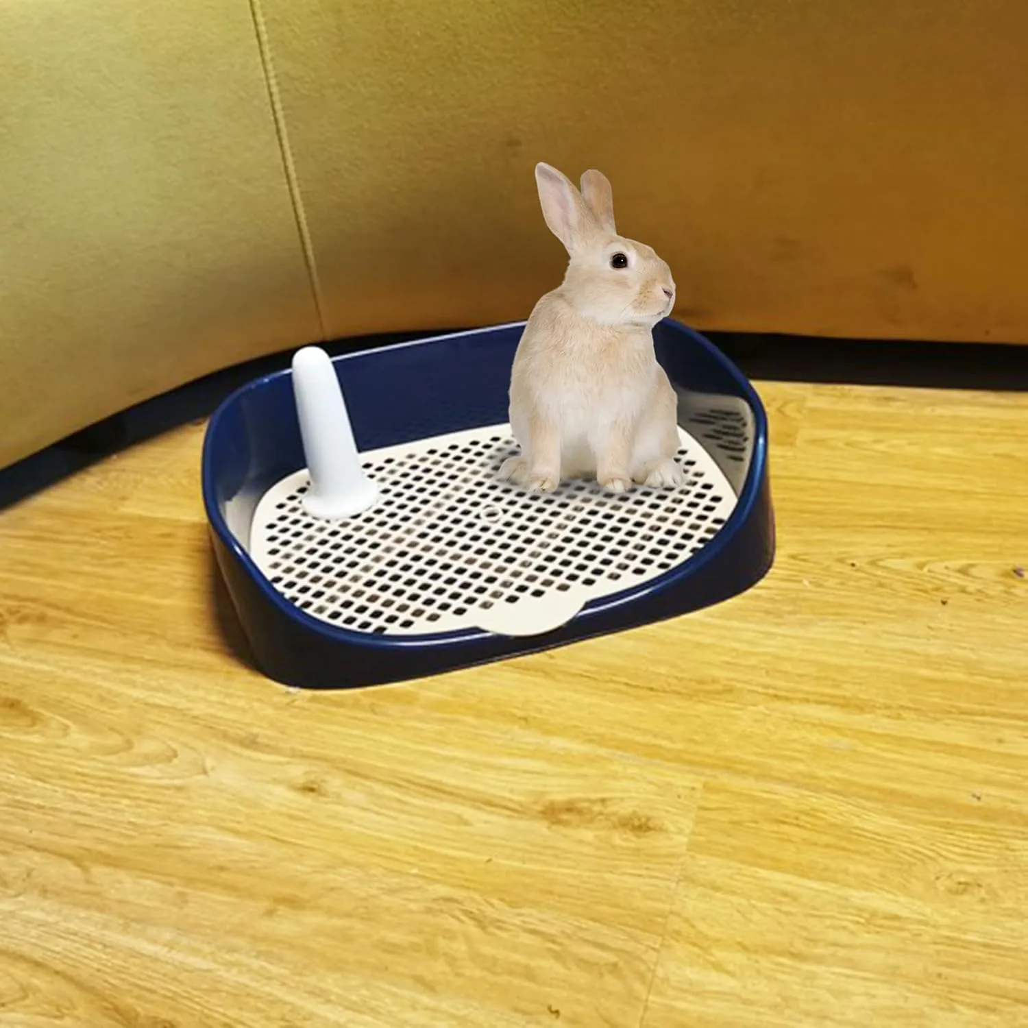 Tfwadmx Rabbit Litter Box Guinea Pig Litter Boxes Small Animal Toilet Corner Pan Rectangle Potty Trainer for Ferret, Chinchilla(15.7" x 11.8" x 3.9",Blue)