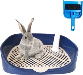 Tfwadmx Rabbit Litter Box Guinea Pig Litter Boxes Small Animal Toilet Corner Pan Rectangle Potty Trainer for Ferret, Chinchilla(15.7" x 11.8" x 3.9",Blue)