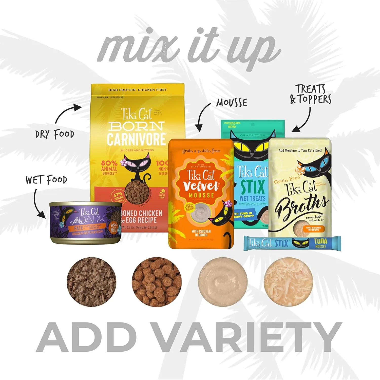 Tiki Cat Luau Variety Pack, Succulent Combinations of Real Shredded Protein in a Rich Flavorful Consumme, Grain-Free Balanced Nutrition Wet Canned Cat Food, for All Life Stages, 6 oz. Can (8 Count)