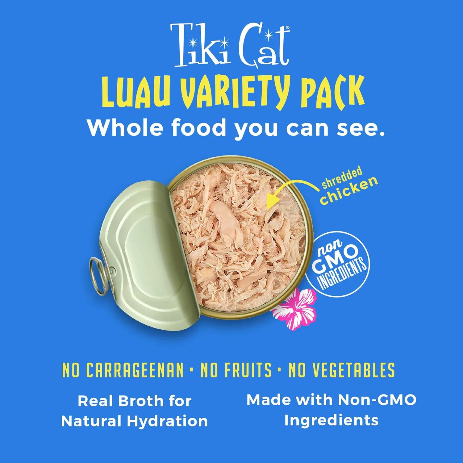 Tiki Cat Luau Variety Pack, Succulent Combinations of Real Shredded Protein in a Rich Flavorful Consumme, Grain-Free Balanced Nutrition Wet Canned Cat Food, for All Life Stages, 6 oz. Can (8 Count)