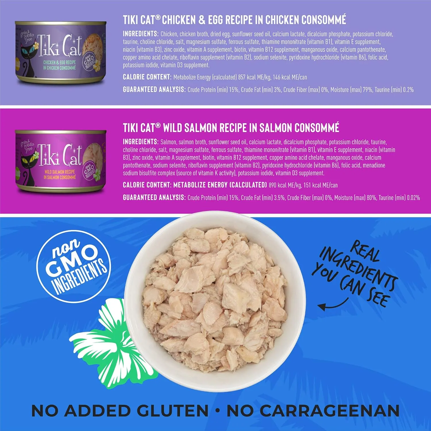 Tiki Cat Luau Variety Pack, Succulent Combinations of Real Shredded Protein in a Rich Flavorful Consumme, Grain-Free Balanced Nutrition Wet Canned Cat Food, for All Life Stages, 6 oz. Can (8 Count)