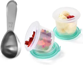 U-Taste 18/8 Stainless Steel Coffee Scoop 2 Tablespoon Metal Measuring Spoon and 4oz2 Silicone Food Container Set Small Kitchen Storage with Airtight Lid (Aqua Sky)