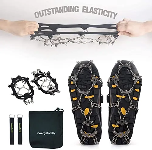 Upgraded Version of Walk Traction Ice Cleat Spikes Crampons,True Stainless Steel Spikes and Durable Silicone,Boots for Hiking On Ice & Snow Ground,Mountian.