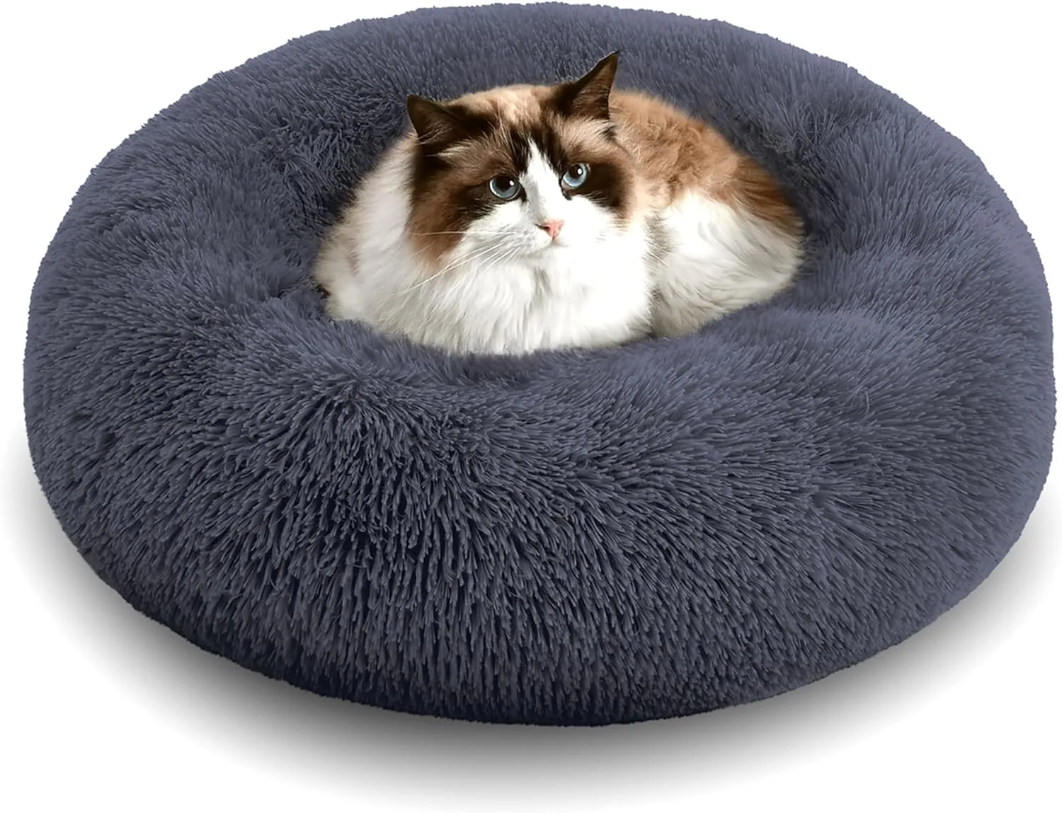 WESTERN HOME WH Calming Dog & Cat Donut Cuddler, Anti-Anxiety Warming Cozy Soft Round Bed, Fluffy Faux Fur Plush Cushion for Small Medium Dogs and Cats (20"/24"/27"/30")