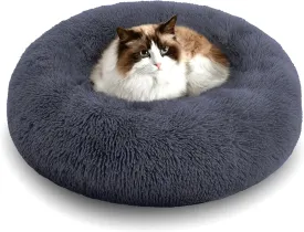 WESTERN HOME WH Calming Dog & Cat Donut Cuddler, Anti-Anxiety Warming Cozy Soft Round Bed, Fluffy Faux Fur Plush Cushion for Small Medium Dogs and Cats (20"/24"/27"/30")