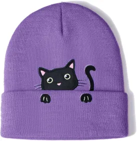 Womens Cat Beanie Cute Cat Lover Gifts Animal Knitted Hats Christmas Stocking Stuffers for Women Girls