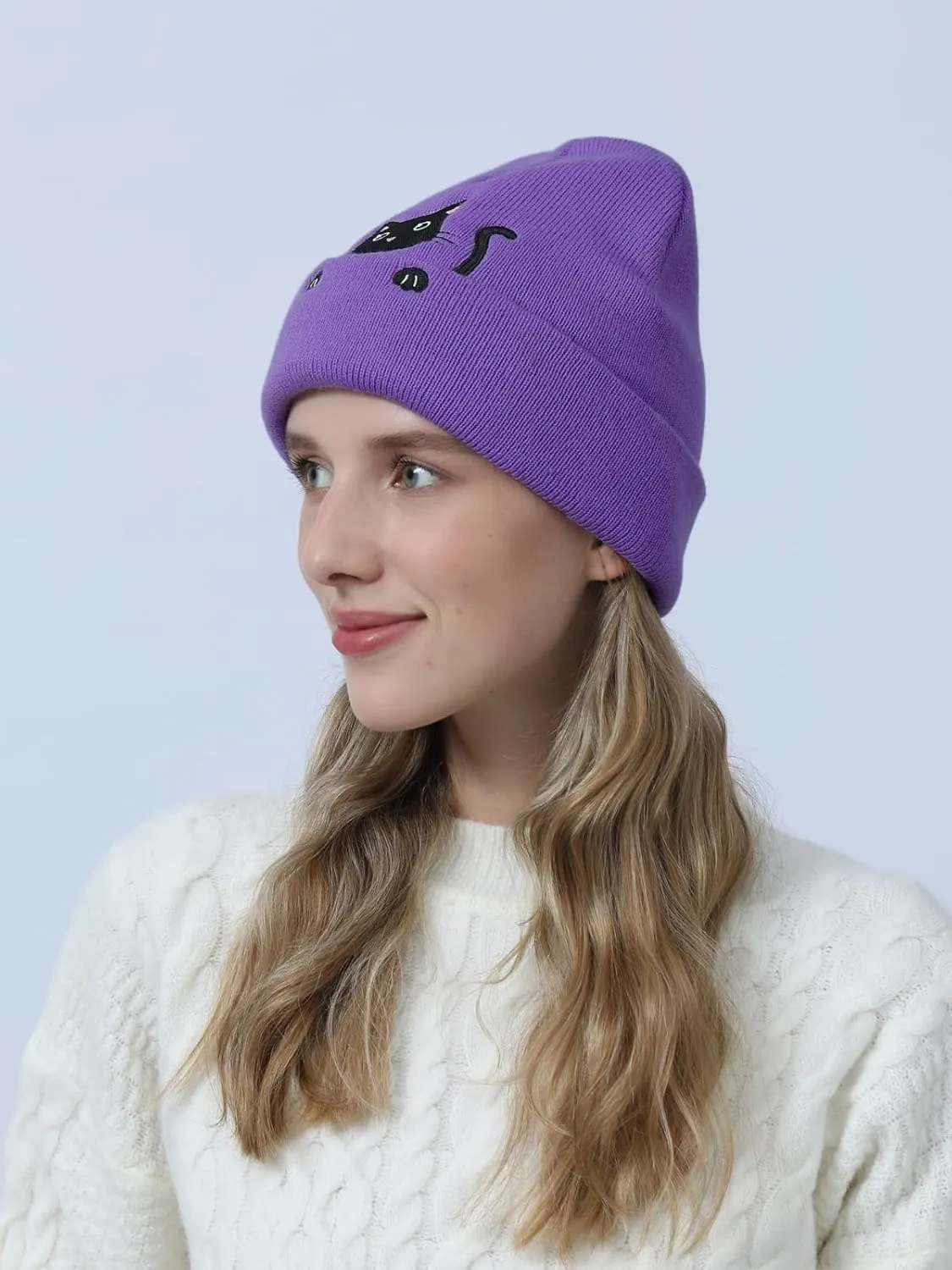 Womens Cat Beanie Cute Cat Lover Gifts Animal Knitted Hats Christmas Stocking Stuffers for Women Girls