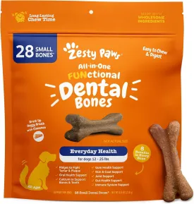 Zesty Paws Dental Bones - Fights Tartar & Plaque - Gum, Teeth & Bone Health - Cinnamon for Dog Breath - Immune, Joint, Gut, Skin & Coat Support - Omega 3 EPA & DHA and Calcium - Small Dogs - 28 ct